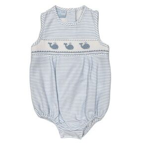 Petit Bebe Blue Stripe Smocked Whale Bubble